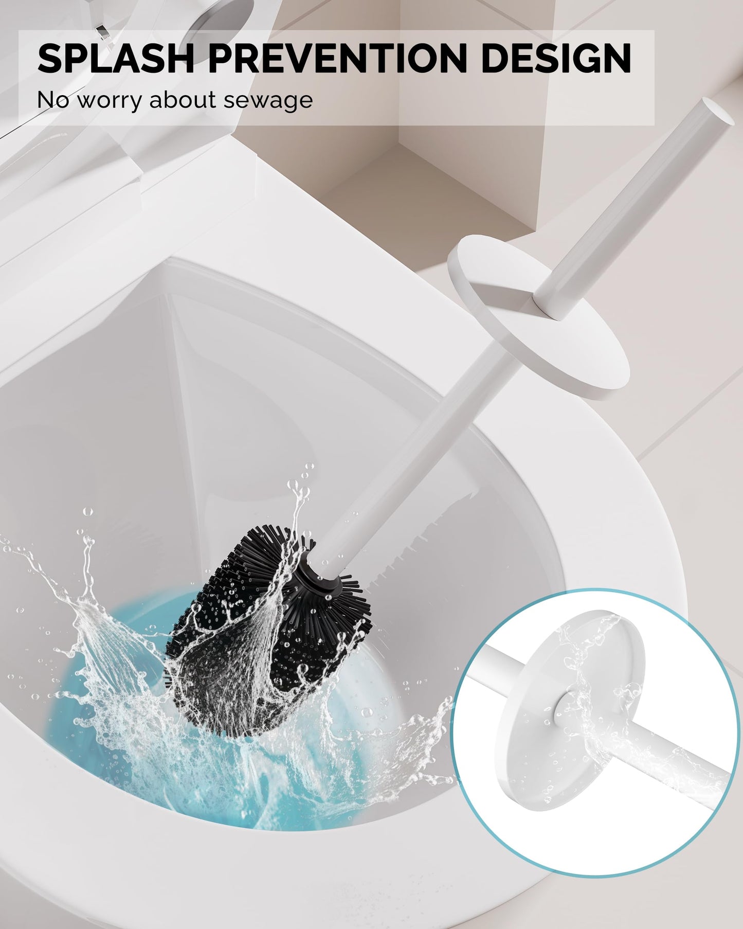 WZKALY Toilet Brush and Holder Set, Toilet Bowl Brush with Caddy for Bathroom, Toilet Cleaner Brush with Stainless Steel Handle & Durable Bristles, Splash Proof（1 Pack, White）