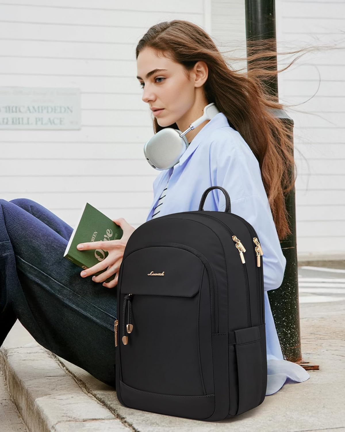 LOVEVOOK Laptop Backpack Purse for Women, Black, 17.3 inches, Modern, Stylish