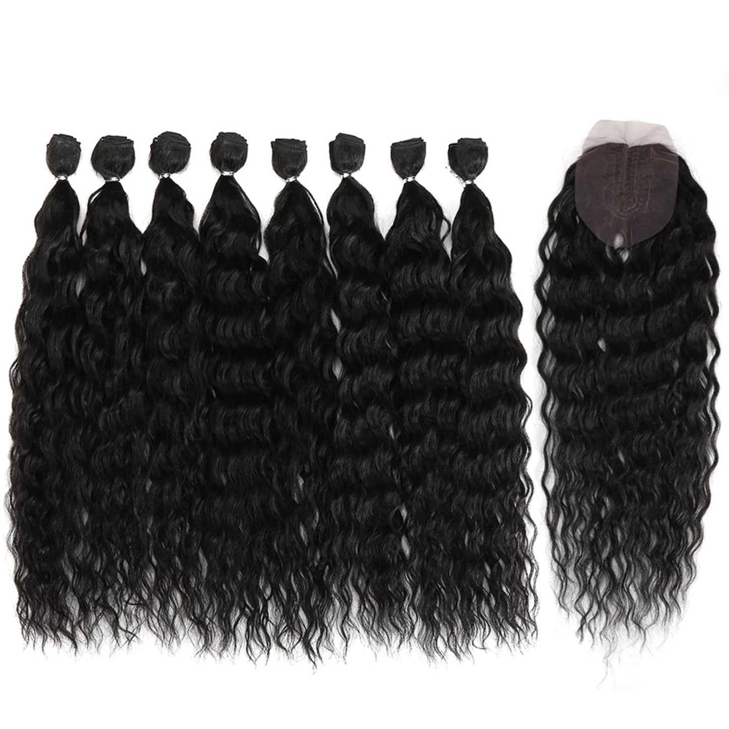 DÉBUT Synthetic Hair 8 Bundles with Simple Closure Weave Water Wave Bundles 9pcs High Temperature Fiber 20 Inches 240g