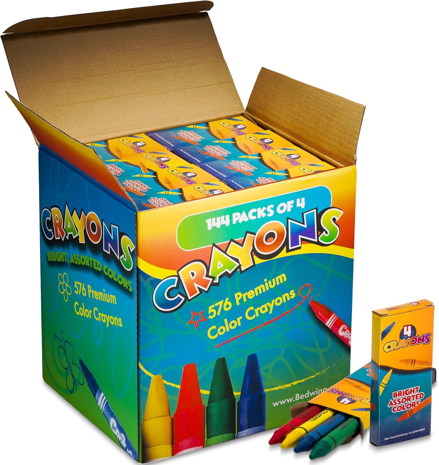 Bulk Crayons - 576 Crayons! Case Of 144 4-Packs, Premium Color Crayons for Kids and Toddlers, Non-Toxic, for Party Favors, Restaurants, Goody Bags, Stocking Stuffers