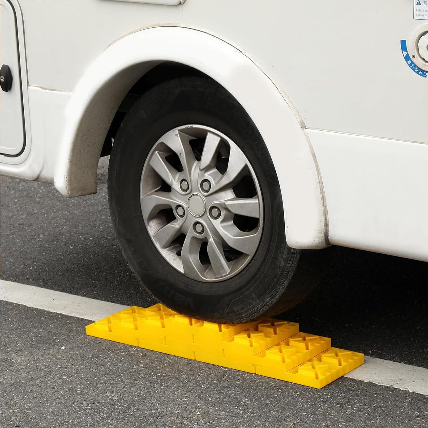 Homeon Wheels Camper Leveling Blocks Ideal for Leveling Single and Dual Wheels Heavy Duty Rv Leveling Blocks and Chocks Anti-Slip Pads Design Camper Levelers 10 Pack with Carrying Bag Yellow