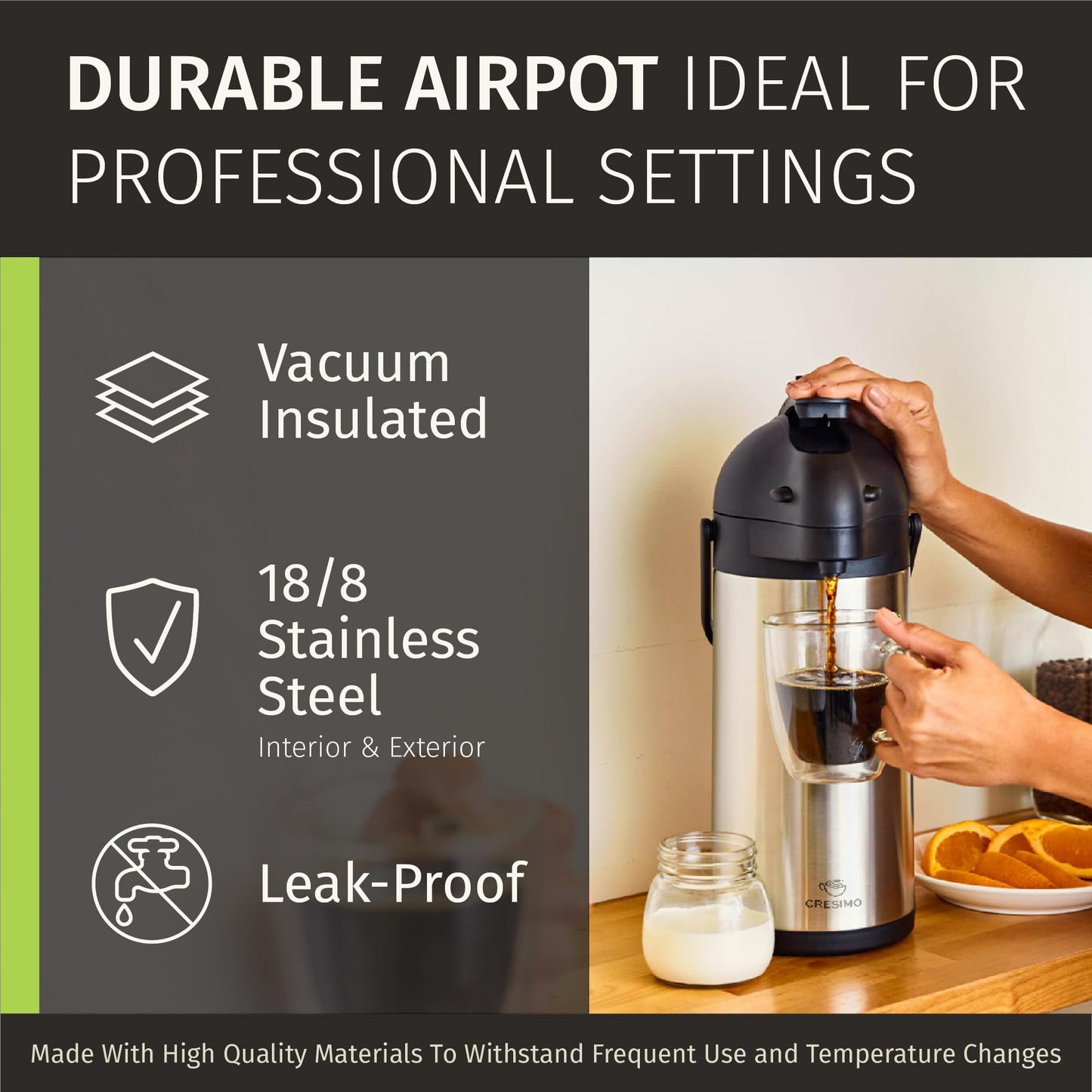 Coffee Carafe with Pump - 102oz / 3L Airpot 12 Hours Large Carafe Hot Cocoa Dispenser for Parties-Hot Water Dispenser, Tea Flask-Insulated Stainless Steel Hot Beverage Dispenser-Thermal Carafe Air Pot