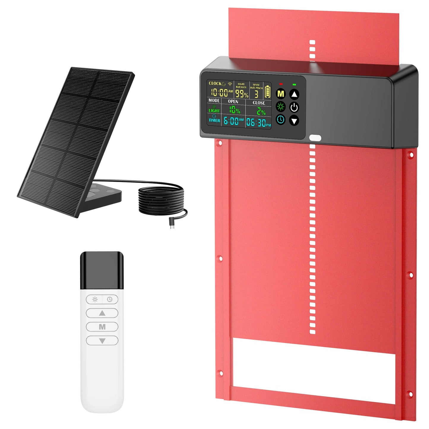 ZenxyHoC Automatic Chicken Coop Door Solar Powered with Remote Control, Aluminum Chicken Door with Programmable LCD Display, 4 Operating Modes Controlled by Timer and Light Sensor