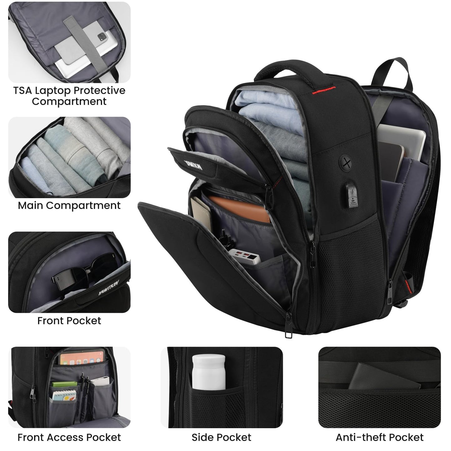 Travel Laptop Backpack,15.6 inch Anti Theft Bussiness Back Pack with USB Charging Port,School Computer Bookbag Fits 17.3 Inch Notebook,Work Backpack for Men Women