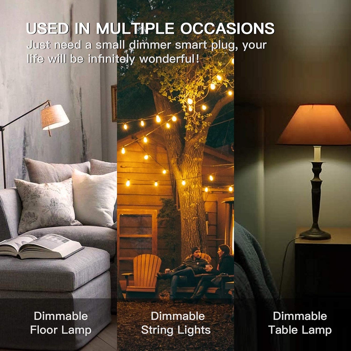 TREATLIFE Smart Dimmer Plug, 2.4GHz WiFi Outdoor Smart Plug Works with Alexa, Google Home, IP44 Outdoor Dimmer for Dimmable Lights, Max Power 400W