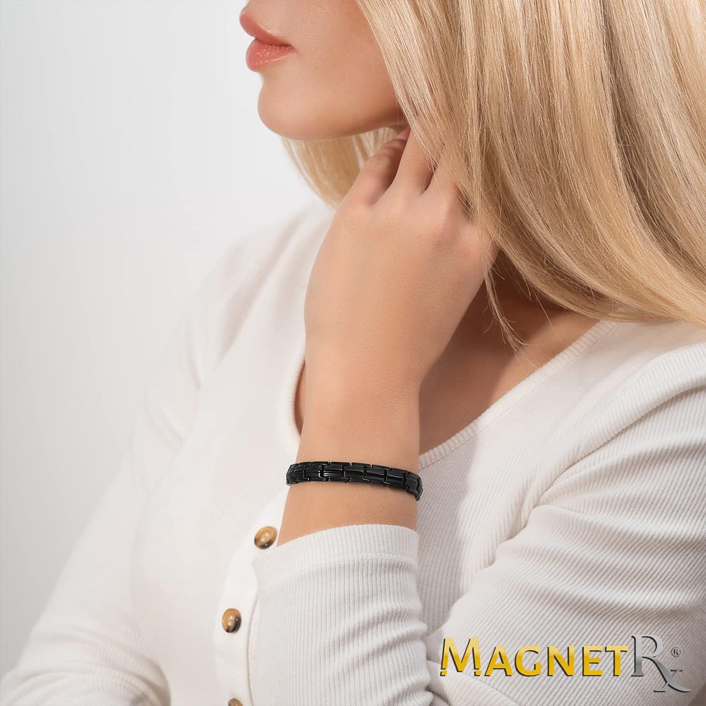 MagnetRX® Women's Ultra Strength Magnetic Bracelet - Effective Titanium Magnetic Bracelets for Women - Adjustable Bracelet Length with Sizing Tool for Perfect Fit (Black)