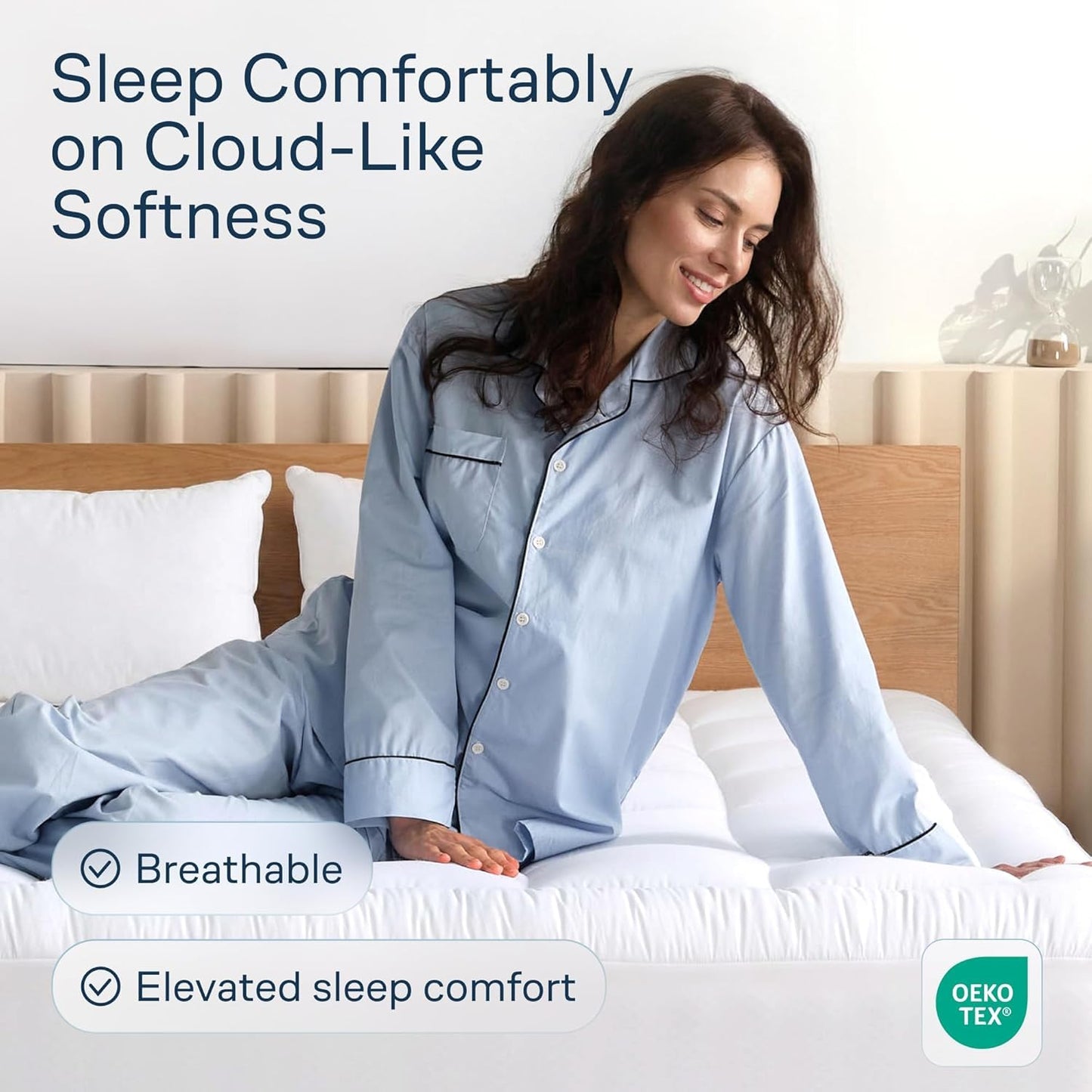 Cloud-Like Queen Mattress Topper - 100% Cotton Top Mattress Pad for Back Pain Relief - Breathable & Naturally Cooling for Hot Sleepers - Machine Washable