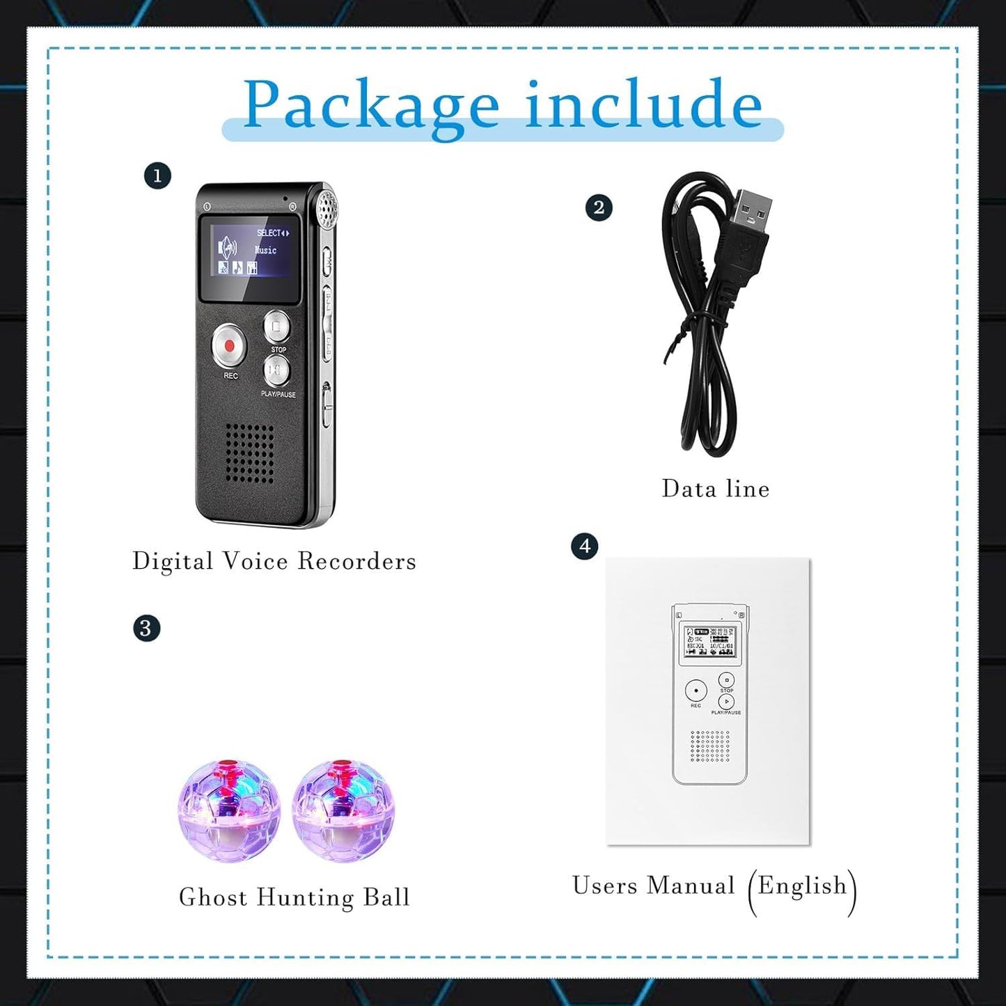 Ghost Hunting Recorder Digital Voice Recorder 16GB Digital Voice Activated Recorder Sound Audio Recorder Dictaphone 2 LED Cat Balls Motion Activated Cat Ball Toy Voice Activated Recorder