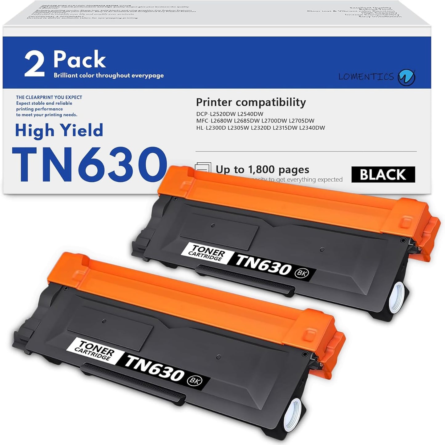TN630 TN-630 Toner Cartridge 2 Pack Replacement for Brother TN 630 Compatible with HL-L2300D HL-L2380DW HL-L2320D HL-L2360DW HL-L2315DW MFC-L2700DW MFC-L2740DW DCP-L2540DW Printer, Black