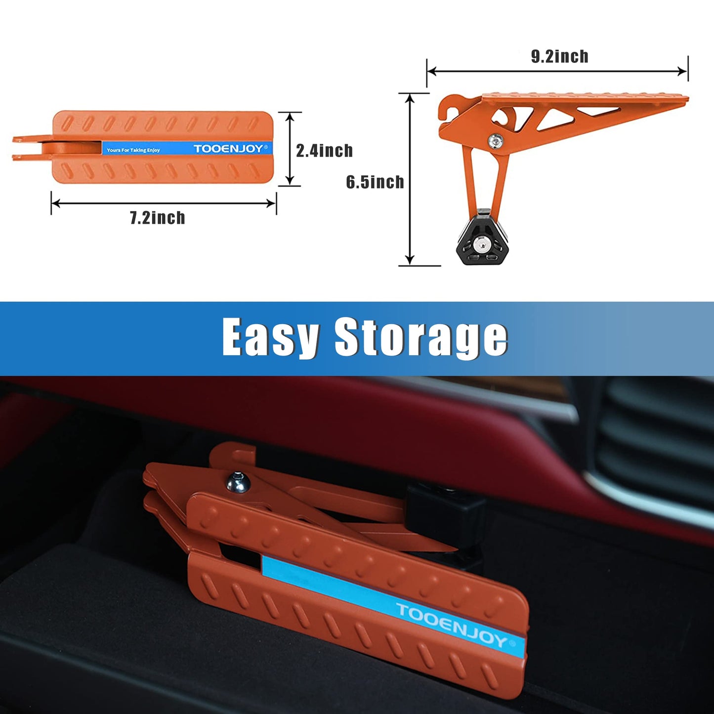 TOOENJOY Universal Fit Car Door Step, Foldable Roof Rack Door Step Up on Door Latch, Supports Both Feet, Easy Access to Rooftop for Most Car, SUV, Truck, Max Load 400 lbs (Orange)
