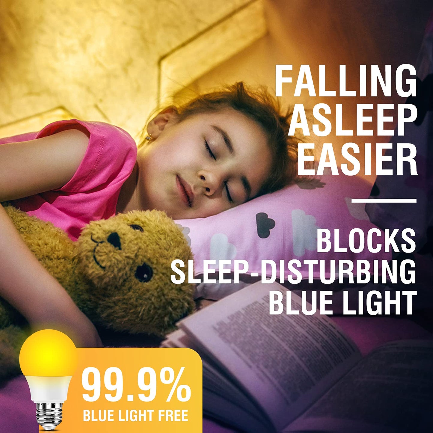 Neporal Amber Light Bulbs 9W, Soft Warm Sleep Light Bulbs 60W Equivalent, Blue Light Blocking Amber Night Light Bulbs 1800K, Bedtime Light Bulb for Healthy Sleep (3)