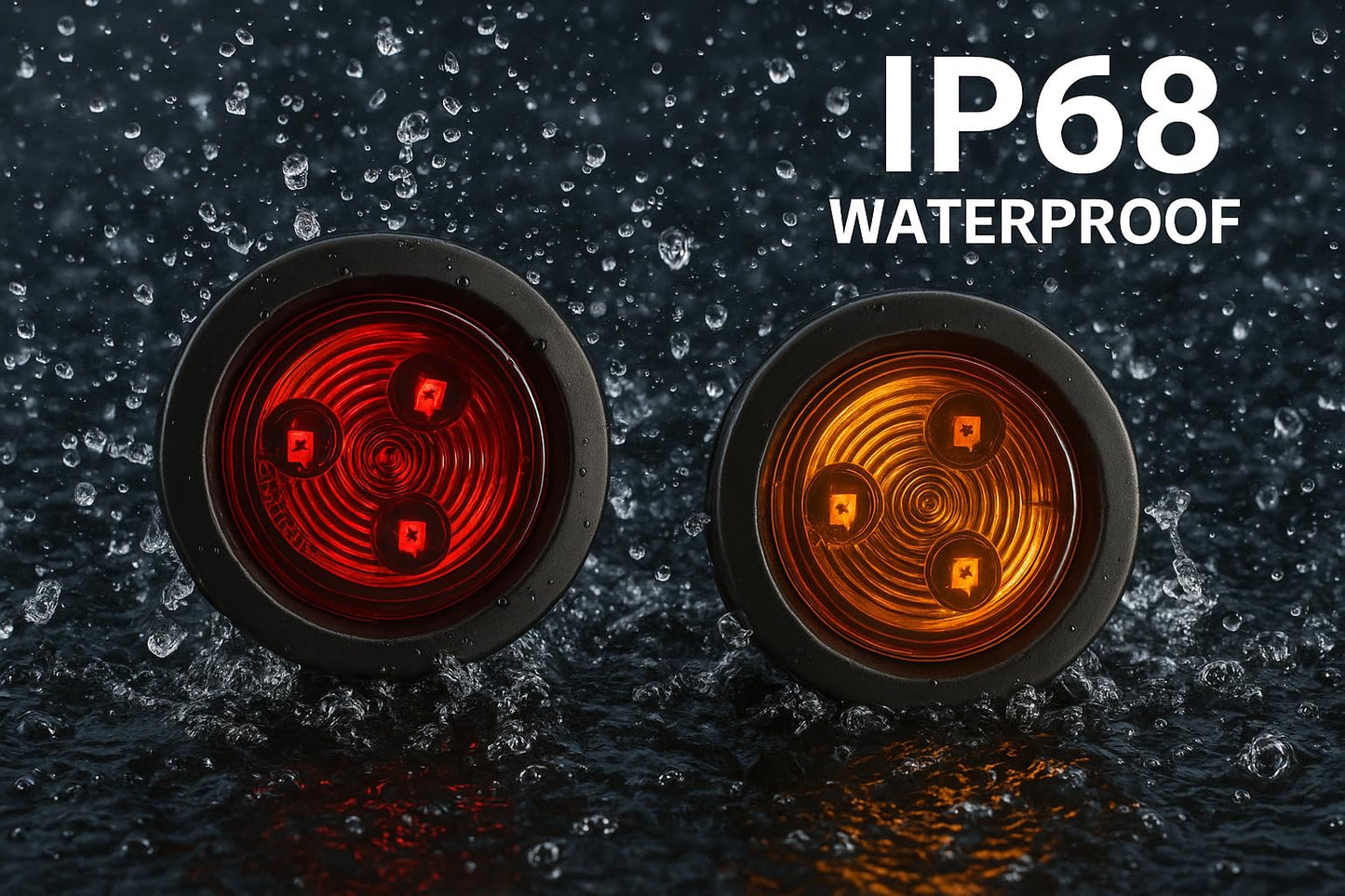 PEAKTOW Round LED 2 Inches 12V Submersible Clearance Marker Tail Brake Stop Lights for Car Truck Van Trailer RV Boat Including Grommets and Plugs Pack of 8 (4pcs Amber + 4pcs Red)