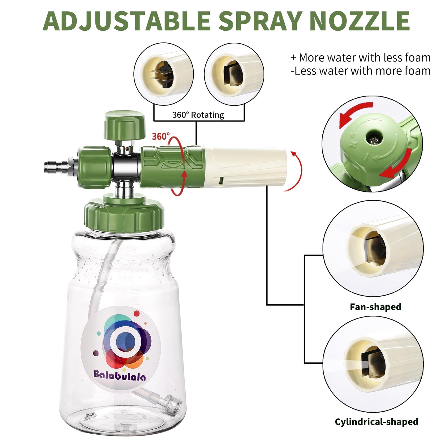 Balabulala Dual Connector Accessory with Pressure Washer Foam Cannon, Pressure Washer Double Tip Attachment for Foam Blaster with 5 Power Washer Sprayer Nozzles, 1/4" Quick Connect, 4200 PSI