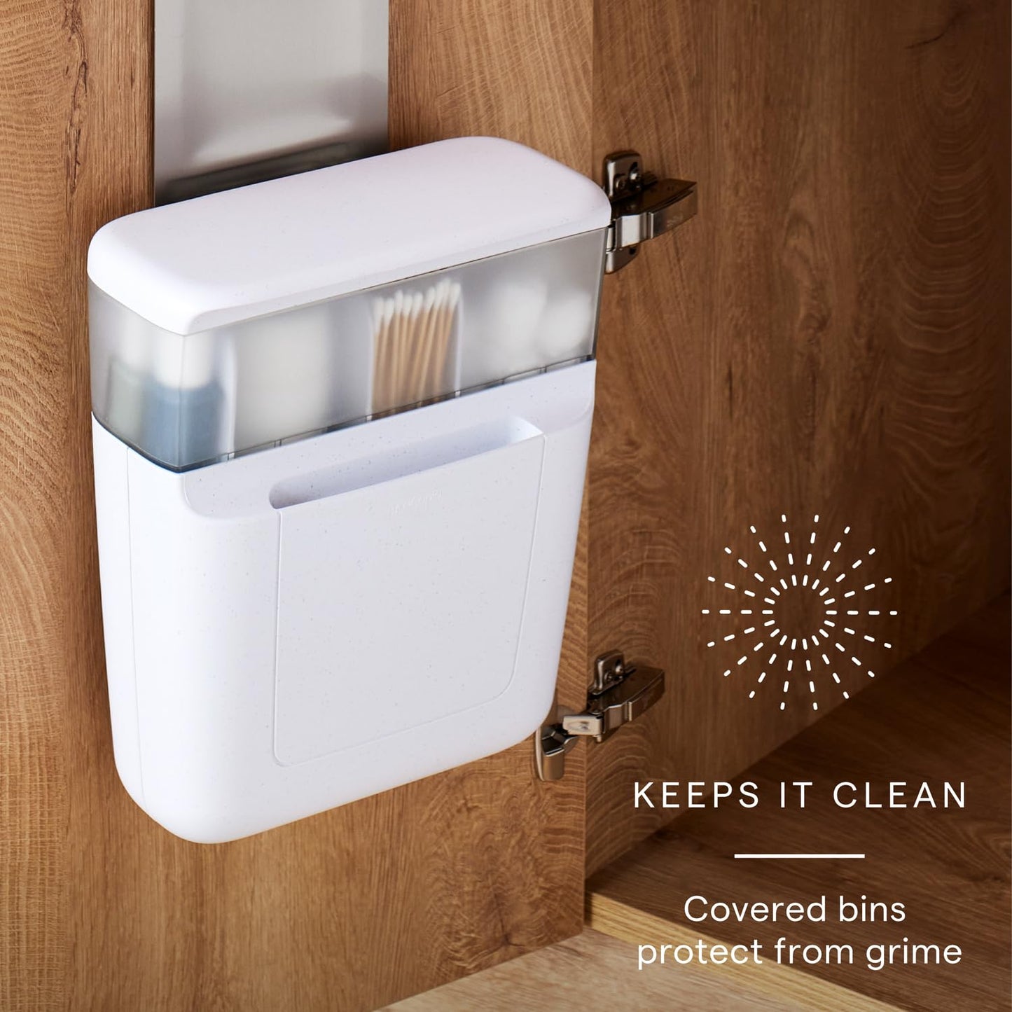 YouCopia DoorStash Hanging Bathroom Cabinet Door 3 Adjustable Compartments, Large Section and Covered Lid for Accessory Organization, Speckled Shell