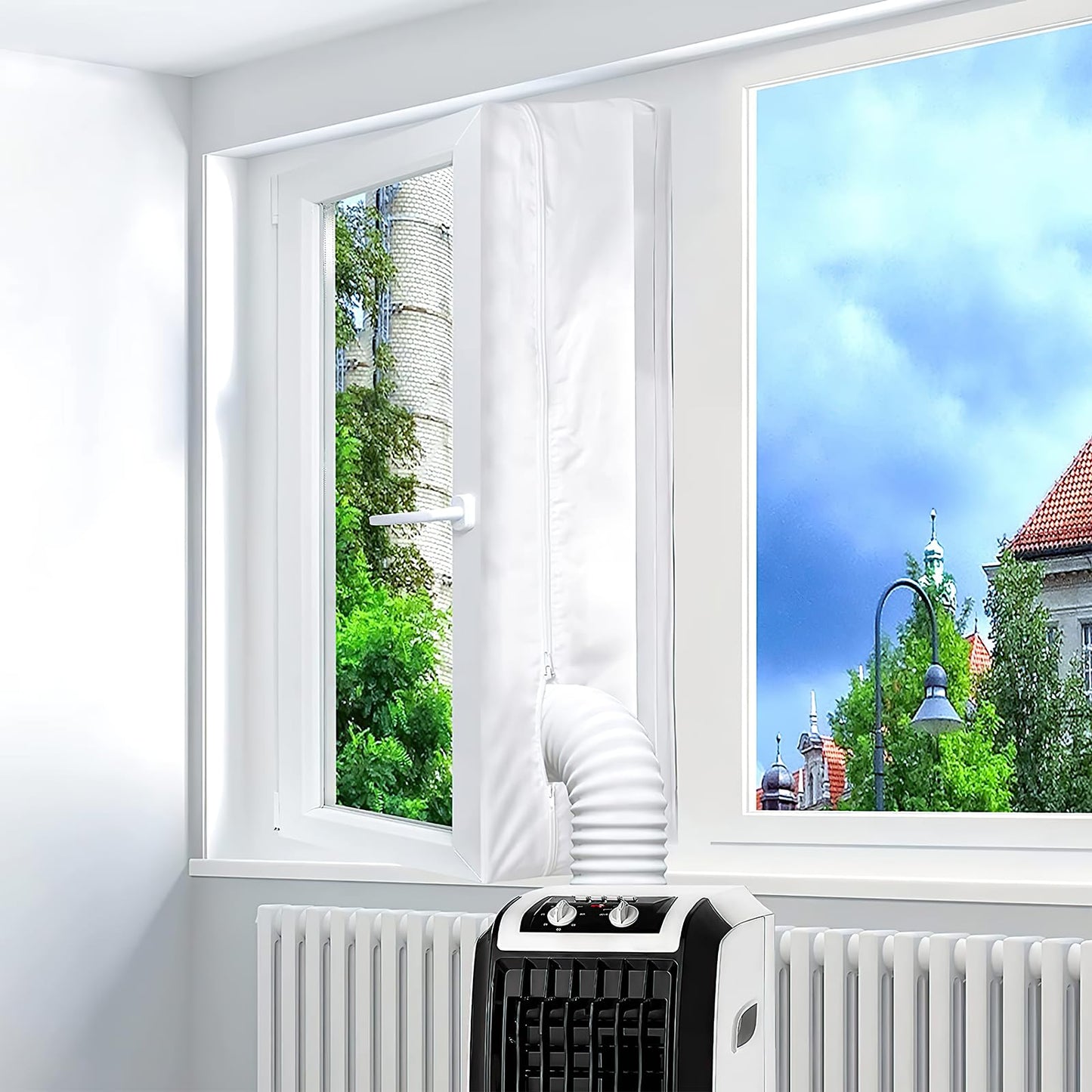 Portable AC Window Vent Kit, 5.9" Exhaust Hose & Universal Coupler & Accessories, Seamless Air Conditioner Replacement Seal Plate, Adjustable Window Seal Kit for Vertical Horizontal Sliding Window