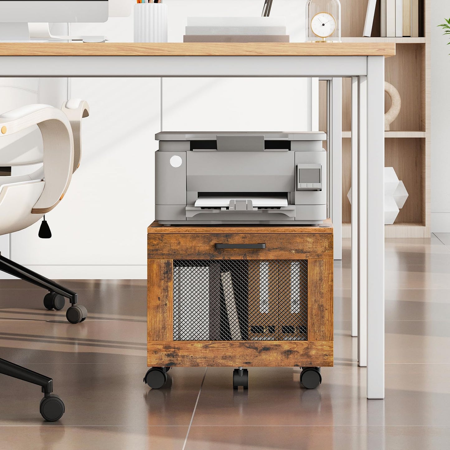 HOOBRO File Cabinet, Rolling File Cart, Under Desk Small Filing Cabinet, Filling Organizer Box, Home Office File Basket with Drawer for A4, Letter Files, Rustic Brown and Black BF11WJ01G1