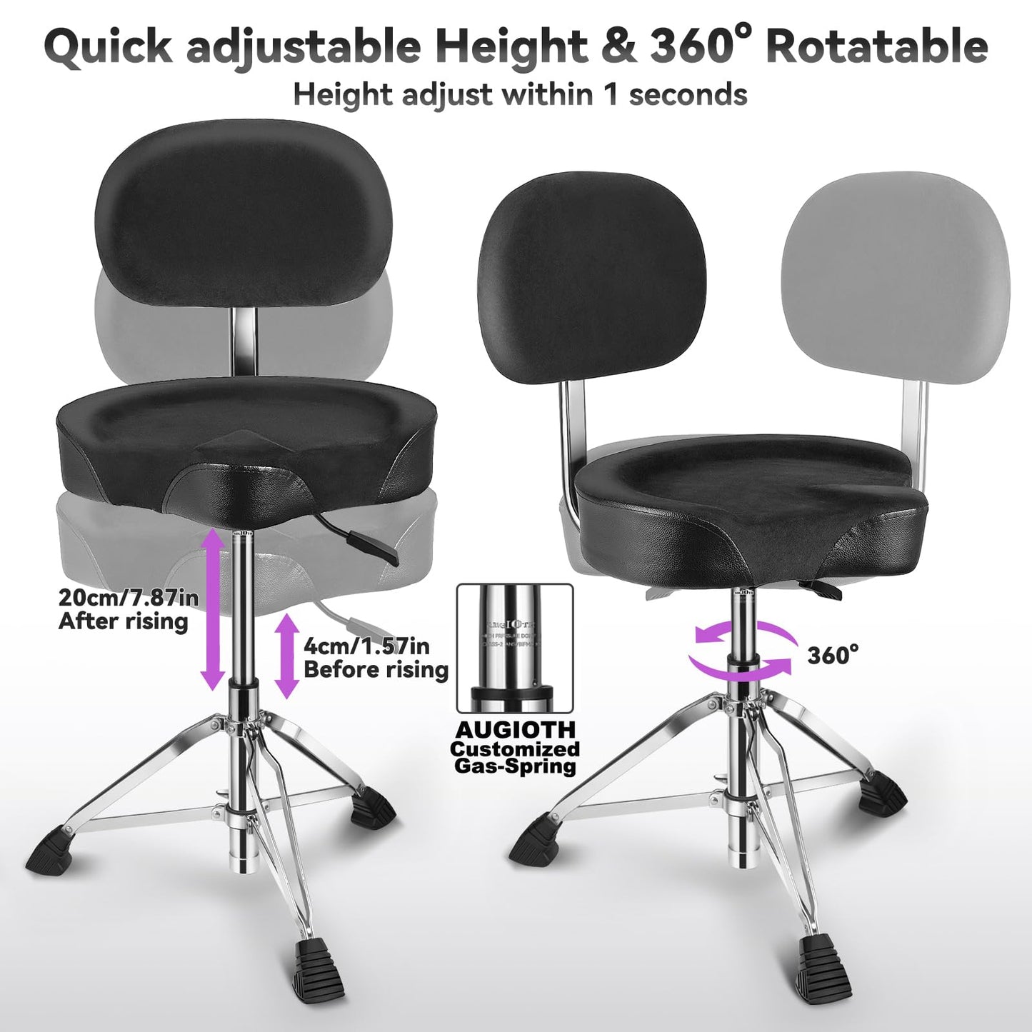 Drum Throne with Adjustable Height, Thick Padded Seat for Comfort, Heavy-Duty Steel Base & Non-Slip Feet – Perfect for Beginners, Professionals & Home Use
