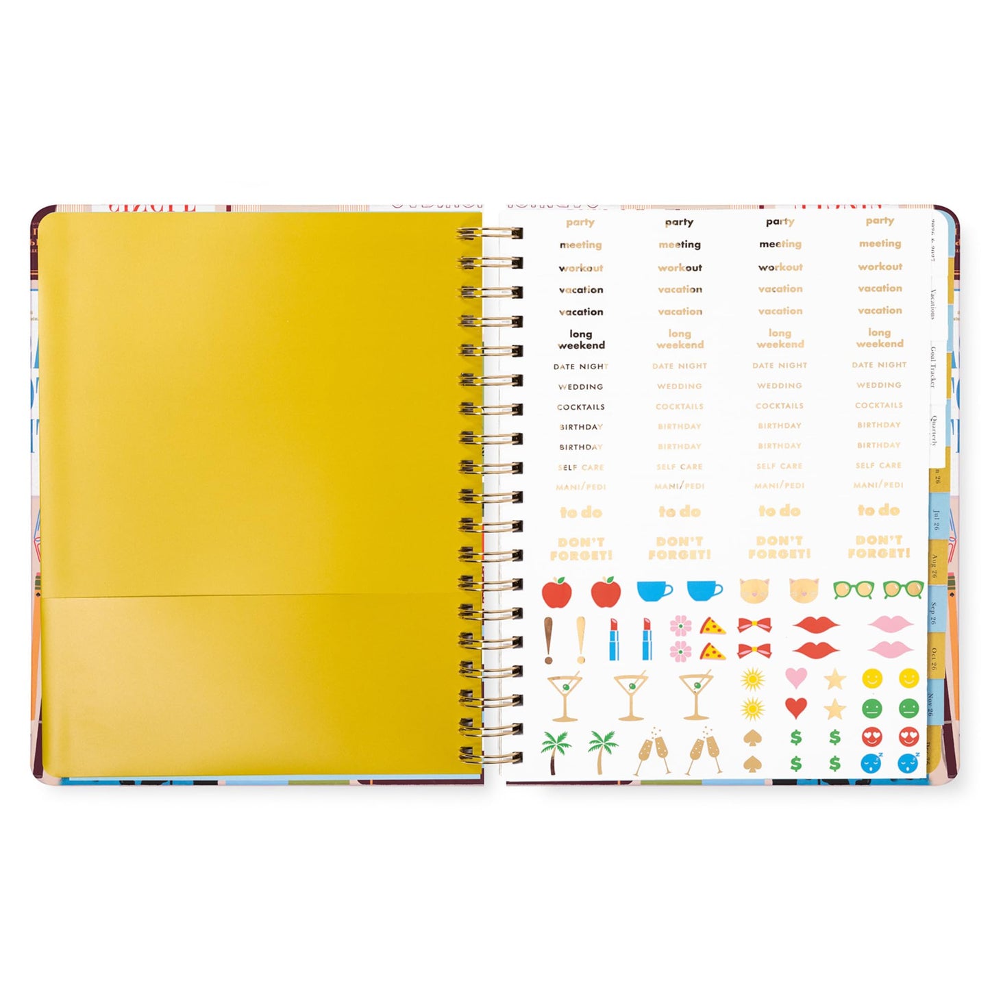 kate spade new york Daily Planner 2026 Mega Agenda January - December 2026, Hardcover Weekly and Monthly Spiral Planner with Stickers (Book Club)