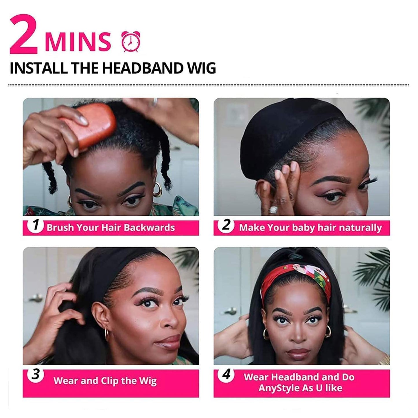 Feibin Headband Wig Human Hair Wigs for Black Women Human Hair Silky Straight 16 Inch Glueless Human Hair Wig Brazilian Virgin Hair Wear and Go Wig Machine Made None Lace Front Wig Natural Color 150% Density
