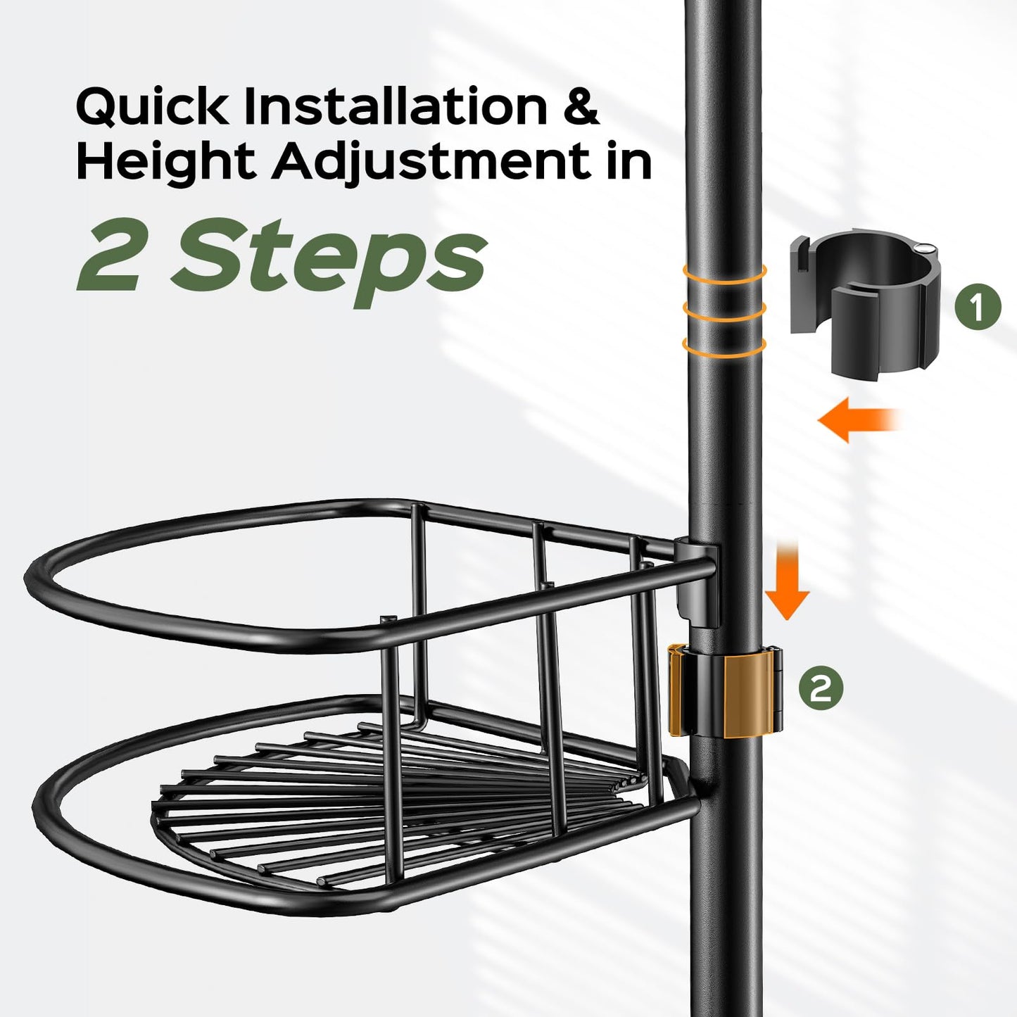 HAMITOR Corner Shower Caddy Tension Pole: 4-Tier Stainless Steel Bathroom Organizers Shelves, High Capacity Bathroom Storage Rack for Shampoo, Soap and Towel-Adjustable from 47 to 121 in, Black