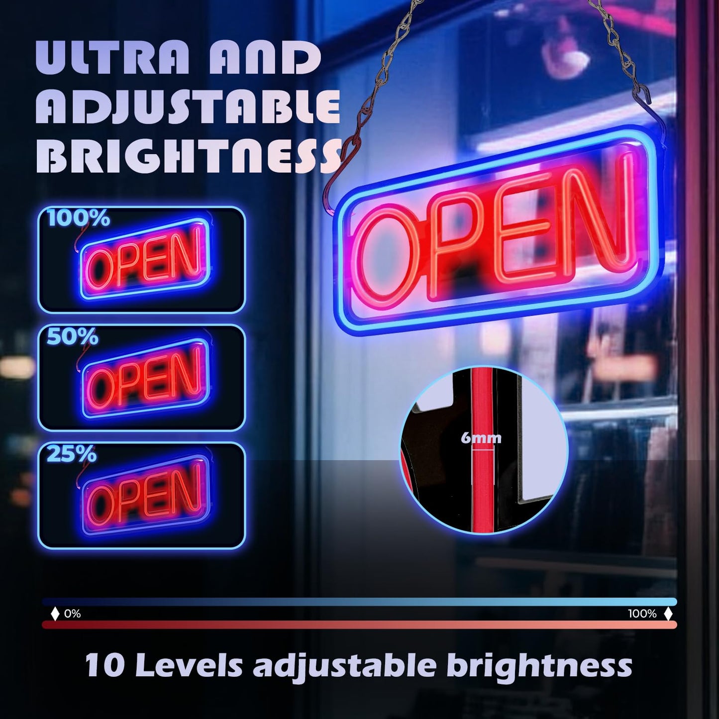 SUNLUMI Open Signs for business, 16" x 9" Ultra Bright LED Open Sign, 10 Flashing Modes and 10 Adjustable Brightness Levels, Neon Open Sign with Remote and 12V Power Adaptor for Bar, Store, Salon