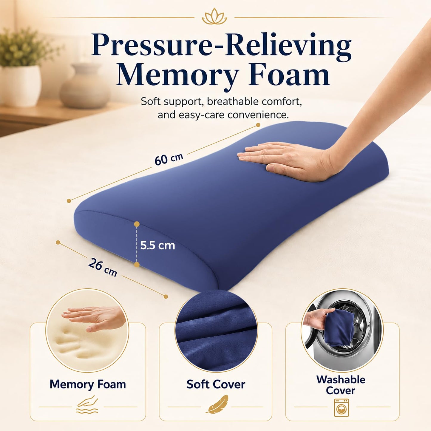 Lumbar Support Pillow for Bed – Memory Foam Lower Back Pain Relief Pillow for Sleeping, Ergonomic Lumbar Pillow for Side & Back Sleepers, Sciatica & Hip Pain Relief, Washable Cooling Cover Chair Pads