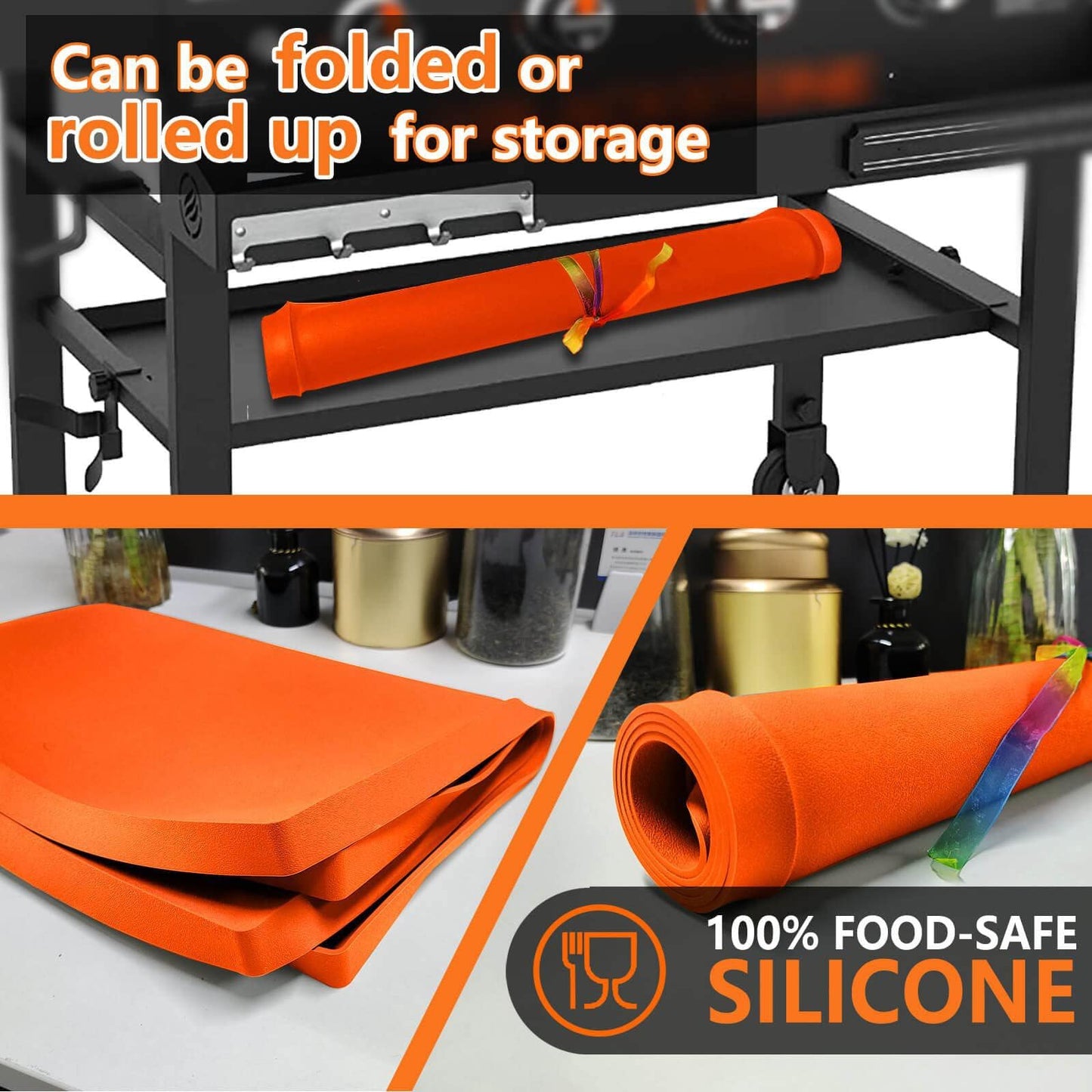 Griddle Cover,Silicone Griddle Mat,36 inch Heavy Duty Food Grade Grill for Blackstone,Keep Surface Clean,High-Wall Design (Orange)