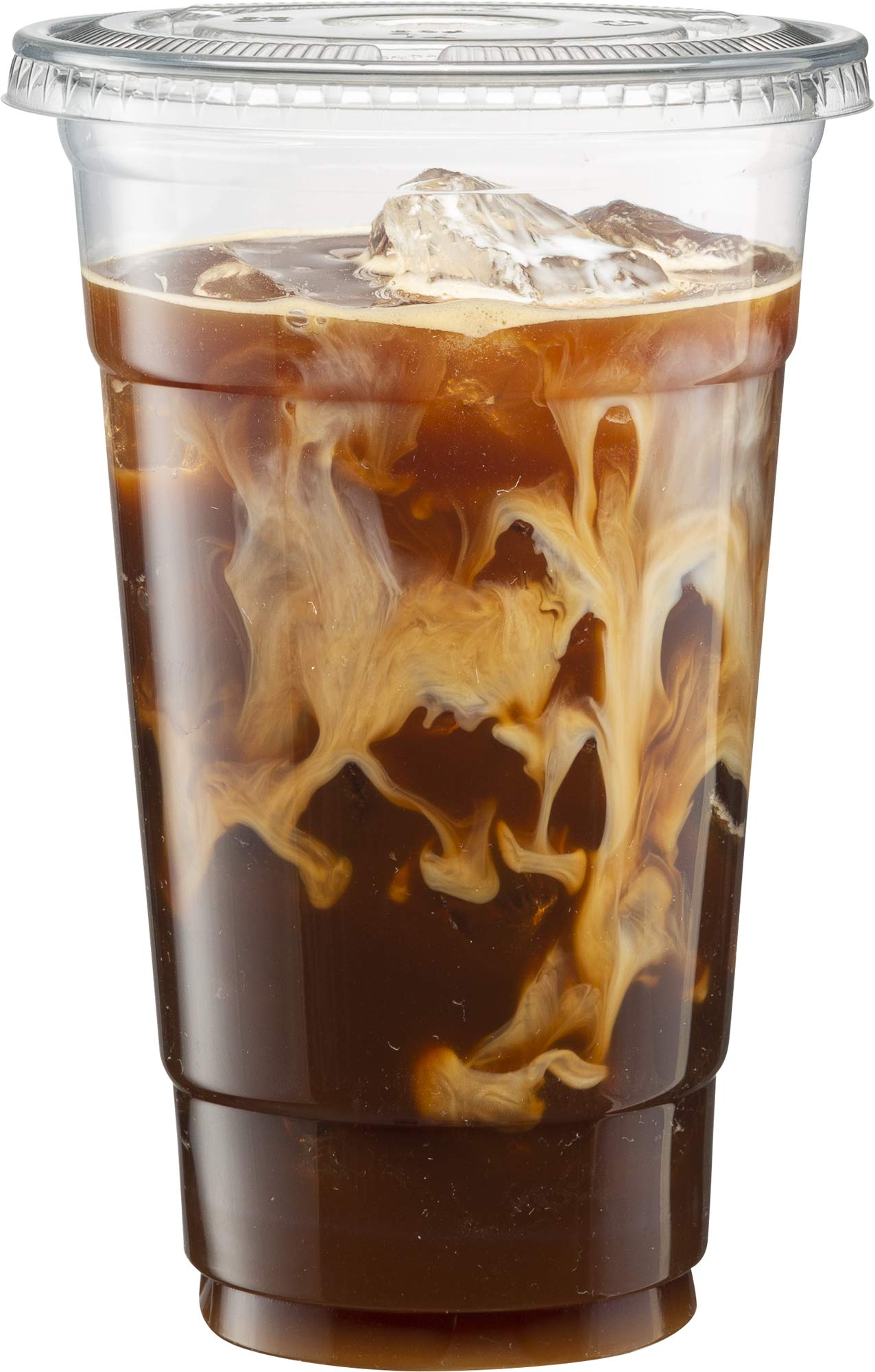 ELEGANT DISPOSABLES Crystal Clear PET Cups With Flat lids for Iced Coffee (32 oz)