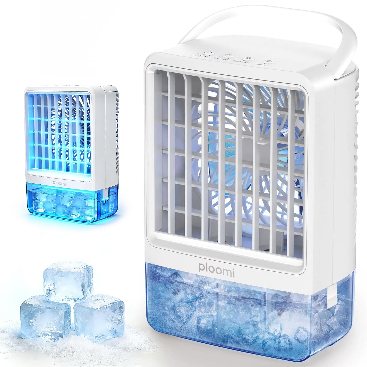 Ploomi Evaporative Air Cooler Fan, 4-in-1 Portable Personal Mini AC with Humidifier & 7 Color LED Night Light, 3 Speeds & 3 Mist Modes, USB Powered, for Bedroom Office Desk Camping Tent