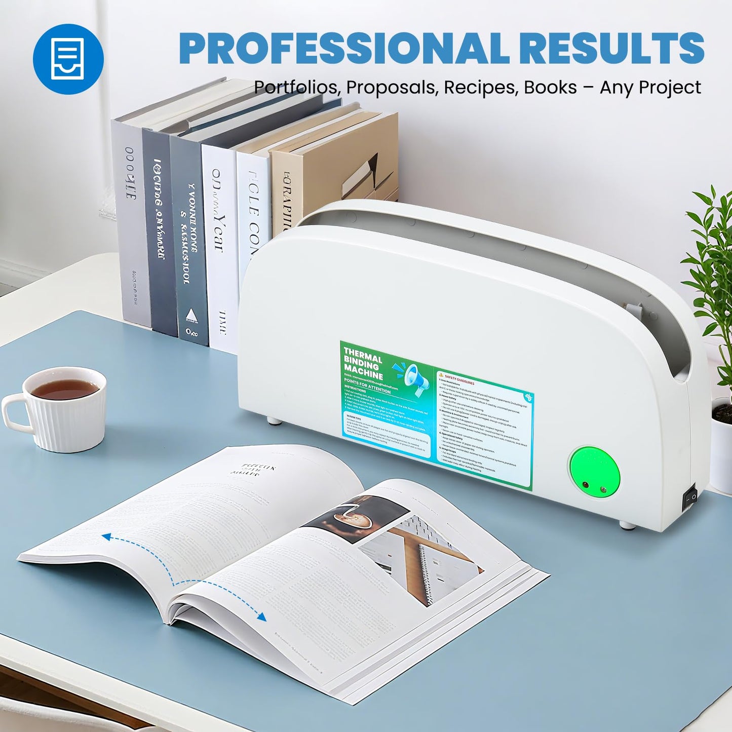 Mxmoonant Thermal Binding Machine for A4 A5 Letter Paper, 33mm Max Thickness, 3-Min Preheat, Compact Design with Cooling Rack, Includes 5 Thermal Covers – Ideal for Home Office School Projects