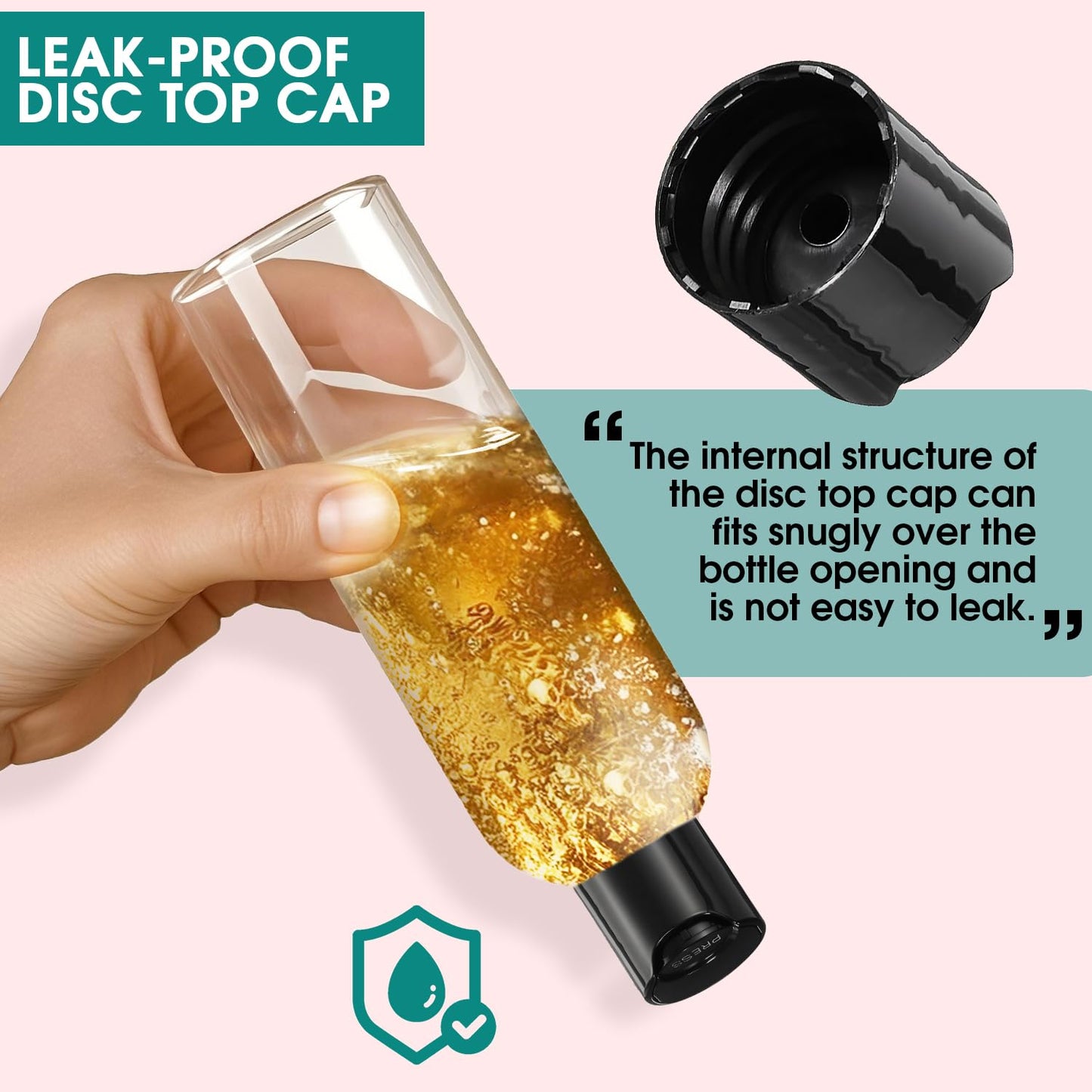 16 oz Clear Plastic Empty Bottles with Black Disc Top Caps, 12 Pcs Squeezable Refillable Shampoo Bottles Travel Cosmetic Containers for Lotions, Body Soap Cream