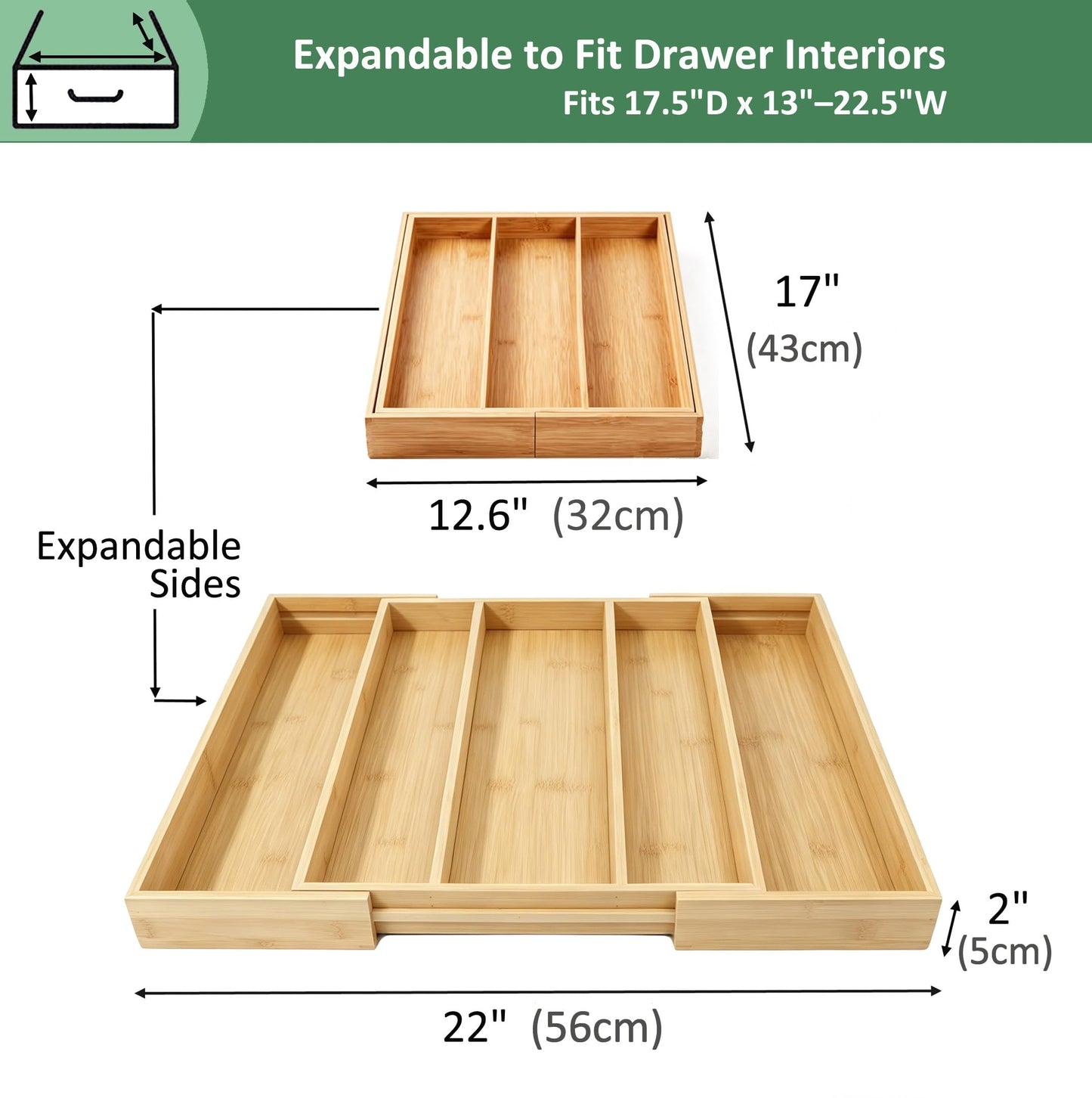 Utoplike Bamboo Expandable Kitchen Drawer Organizer, Adjustable Utensil Holder and Cutlery Tray, Drawer Divider For Silverware, Flatware, Knives In Kitchen, Bedroom, Living Room