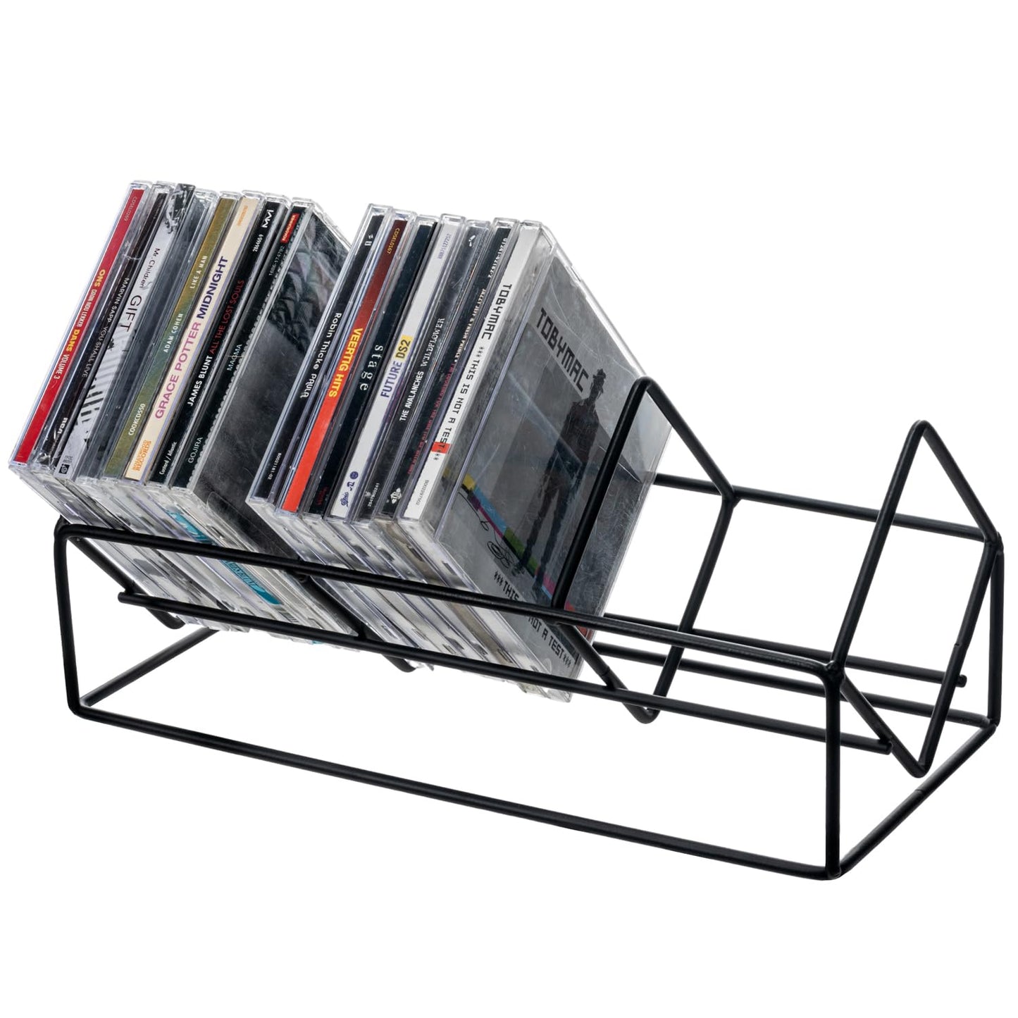 MyGift 3 Slot Modern Matte Black Metal Wire CD Storage Stand, Tabletop Compact Disc Holder Shelf, Video Game DVD Media Organizer Rack, Holds 30 Jewel Cases