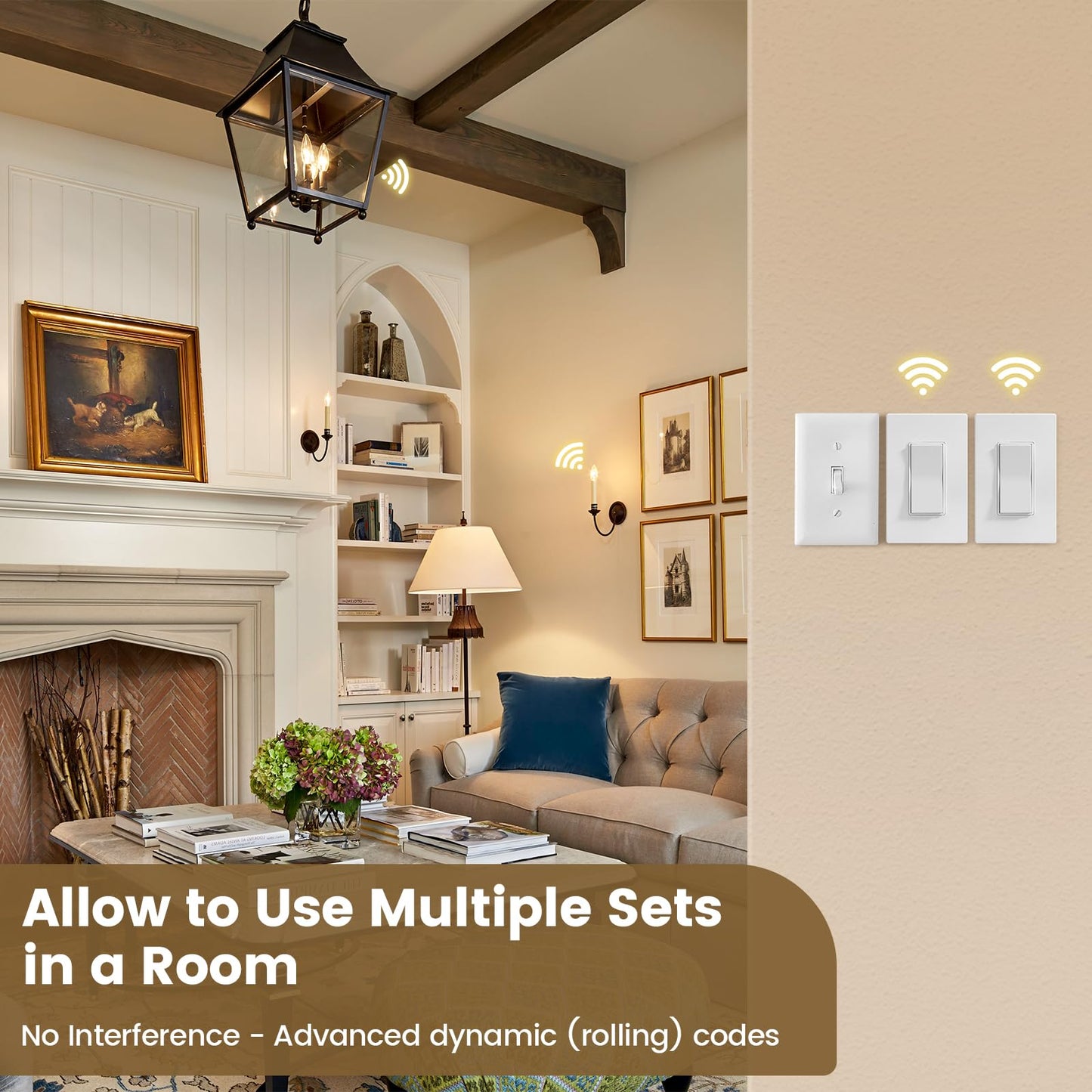 Suraielec 3 Way Wireless Light Switch, Neutral Wire Required, Grounding, 15A High Power, 100ft Range, No Wiring No WiFi, Expandable Remote Control Light Switches for Lamp, Ceiling Light, Fan