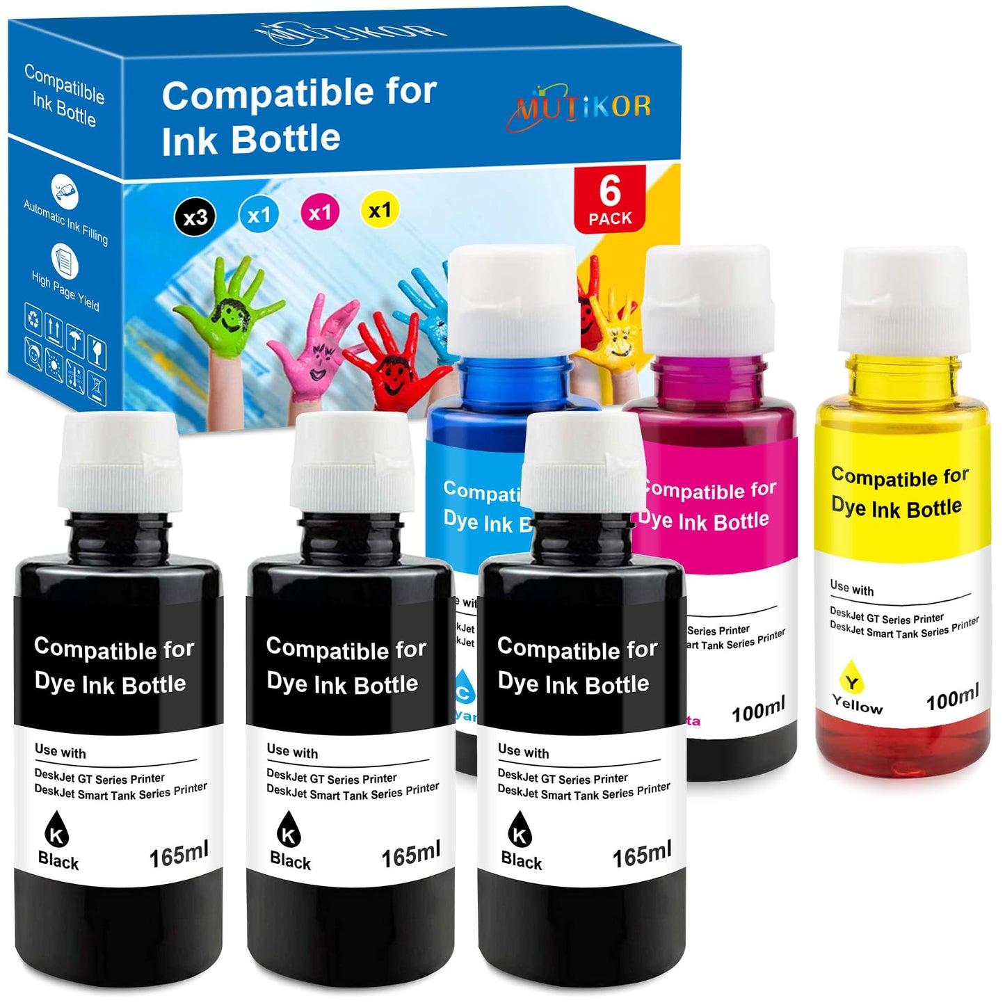 Mutikor Compatible Replacement for Hp 31 32 XL Ink Bottle Set for Smart Tank Plus 551 555 651 655, 7301 7602 7001 6001 5101 HP Printers Ink 31 and 32 XL(3Black, 3Color)