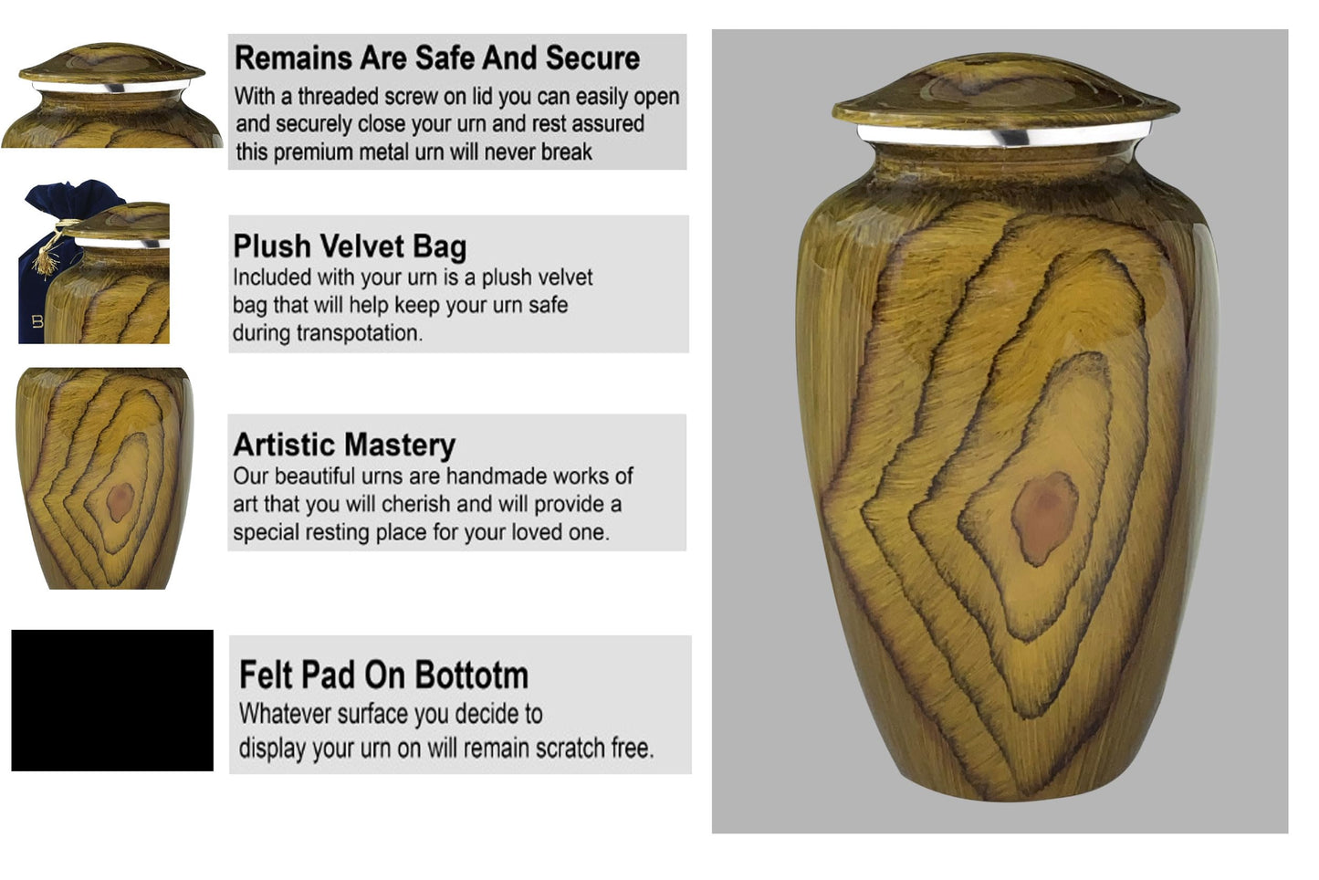 Bold & Divine Teak Root Wood Grain Finish Cremation Urn | Human Ashes Adult Memorial urn, Burial, Funeral Cremation Urns | 200 Cubic Inches Adult