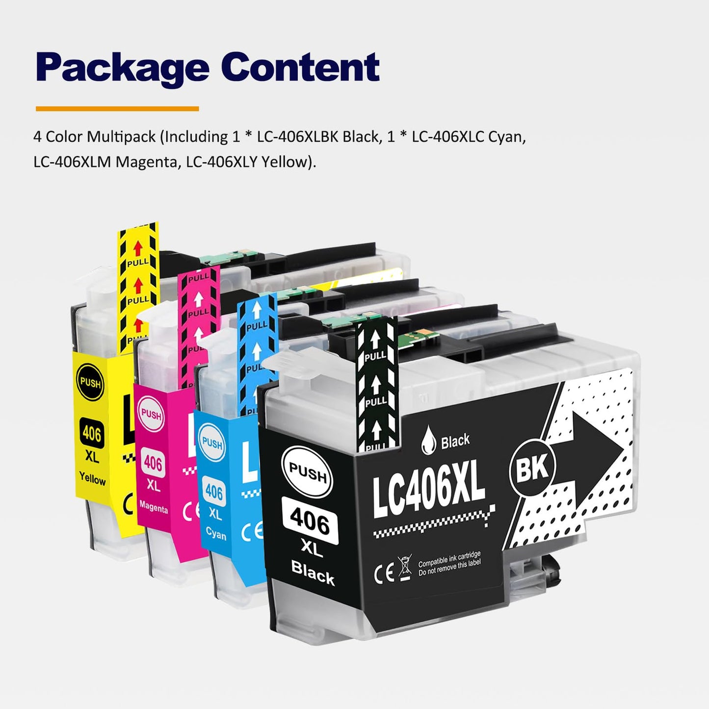 LC406XL High Yield Ink Cartridge Compatible for LC406 LC406XL LC 406 XL use with MFC-J4535DW MFC-J4335DW MFC-J5855DW MFC-J6555DW Printer (4 Pack, BK/C/M/Y)
