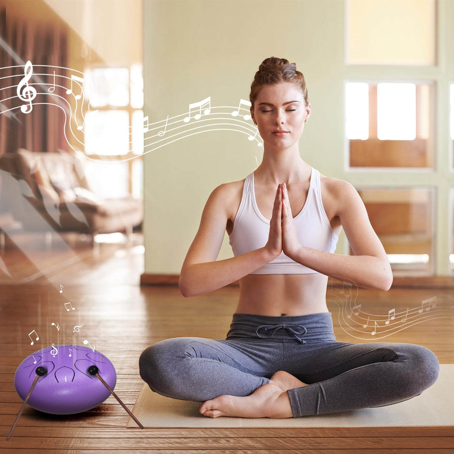 Rain Drum for Outside Garden, 6 Inches 8 Notes Steel Tongue Chakra Drums, Waterproof Meditation Rain Chime, Musical Instruments for Adult Gift with Bag, Music Book, Drum Mallets (Purple)