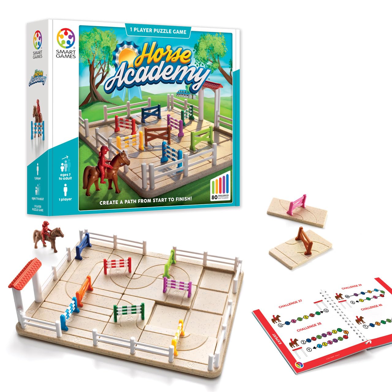 SmartGames - Horse Academy - Educational Brainstorming - Multi-Level Strategy Game and Skill Building - Logic and Thinking Game - 7 Years + - 1 Player - Multilingual - 524434.