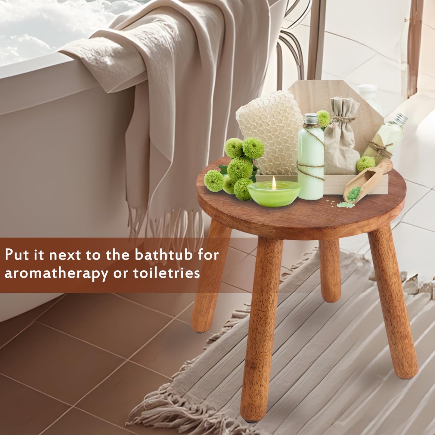 zaowofires Round Solid Wooden Step Stool， GardenStool 15.8''H,Plant Stool ，Wood Stool Legs Detachable for Plant Stand, Kitchen, Bathroom，Bedroom，Livingroom (Walnut,15.8inch)