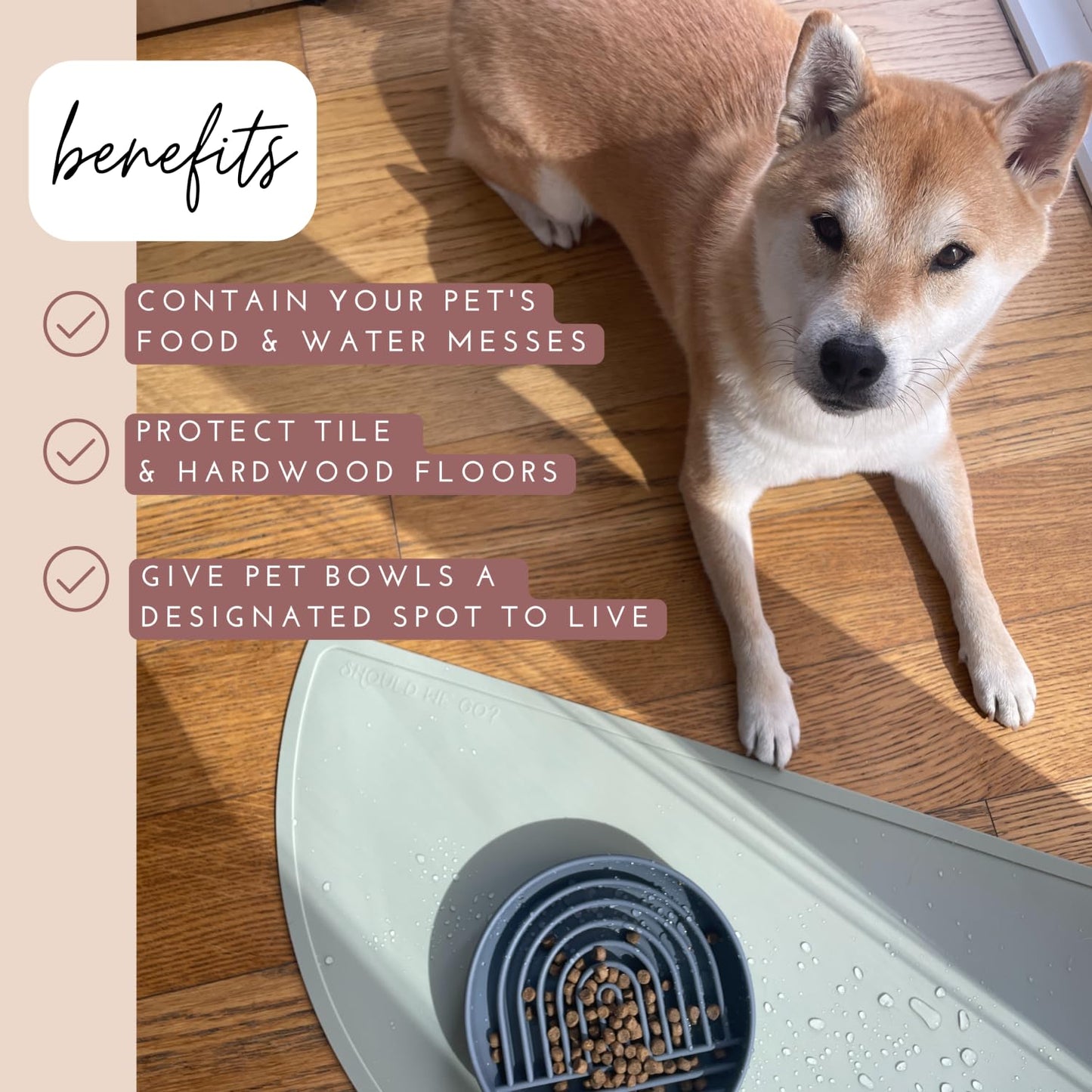 Silicone Pet Food Mat: Waterproof, Non-Slip, Raised Edges to Prevent Spills, Easy-to-Clean Flexible Tray for Dog Feeding and Water Bowls. Large, Cute, Modern Design. (Large, Honey)