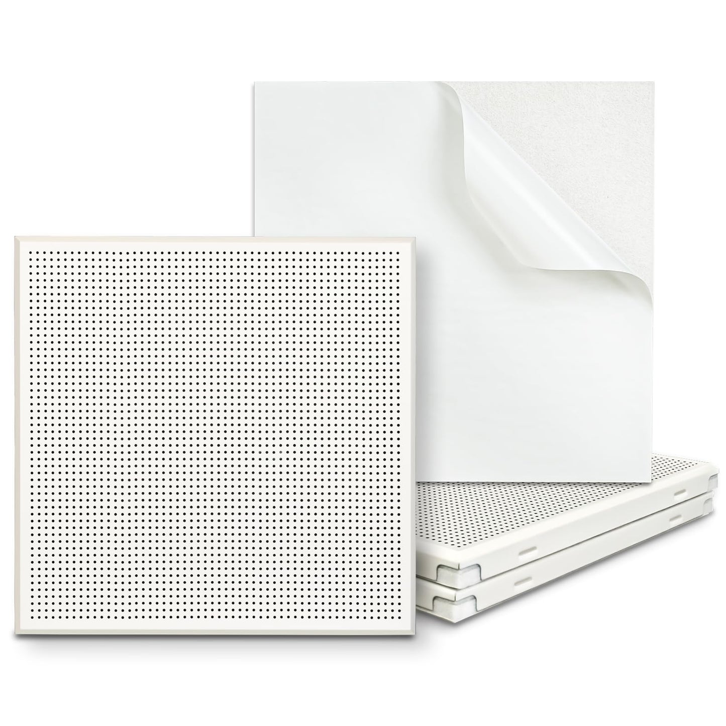 TroyStudio Perforated Aluminum Acoustic Panels, 4 Pcs 12" x 12" x 0.8" Self-adhesive Sound Absorbing Panels, Easy Clean Soundproof Wall/Ceiling Tiles, Decorative Boards for Home Studio, Gaming Room