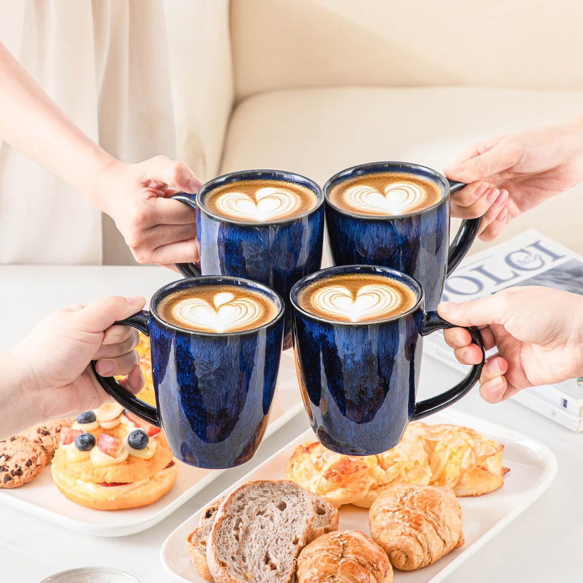 vancasso Starry Ceramic Coffee Mug Set of 6, 16 Oz Tea Cups with Handle for Latte, Tea, Cappuccino, Milk, Cocoa, Microwave&Dishwasher Safe,Blue