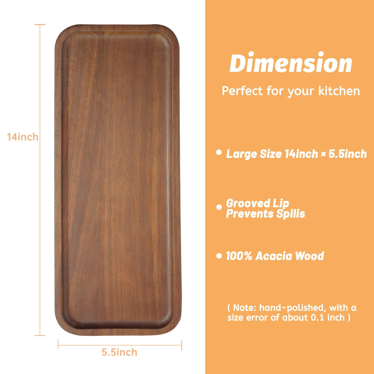 HOMKULA Solid Acacia Wood Serving Tray - 6 Pack, 35.5 cm x 14 cm Rectangular Wooden Serving Platter, Wood Boards for Food, Mini Cheese Board for Vegetable, Charcuterie, Appetizer, Decor