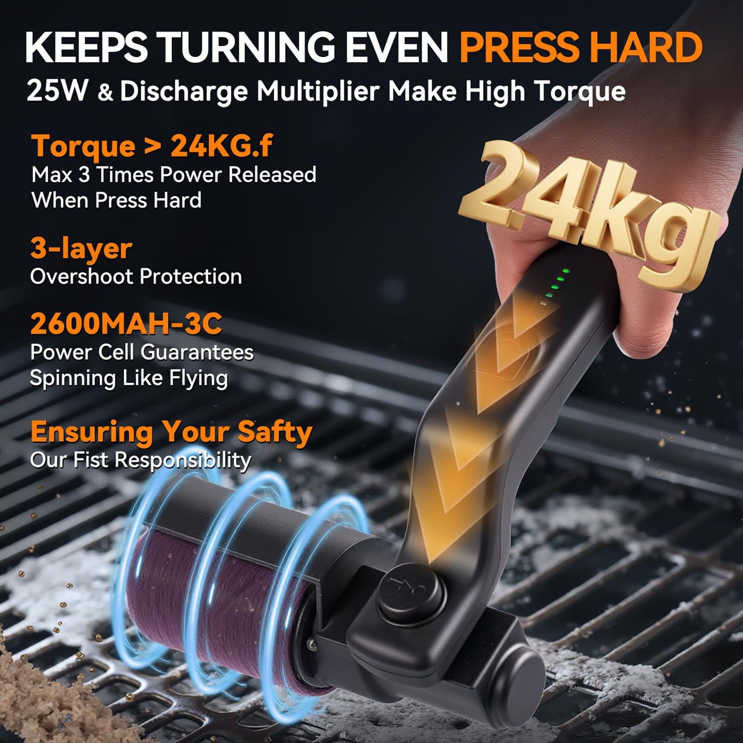 PUVIRECN Electric Grill Cordless Cleaning Brush, Upgraded AS SEEN ON TV! BBQ Barbecue Scrubber, High Torque 25W Motor & MAX 400RPM, Dual Heads & Splash Guard