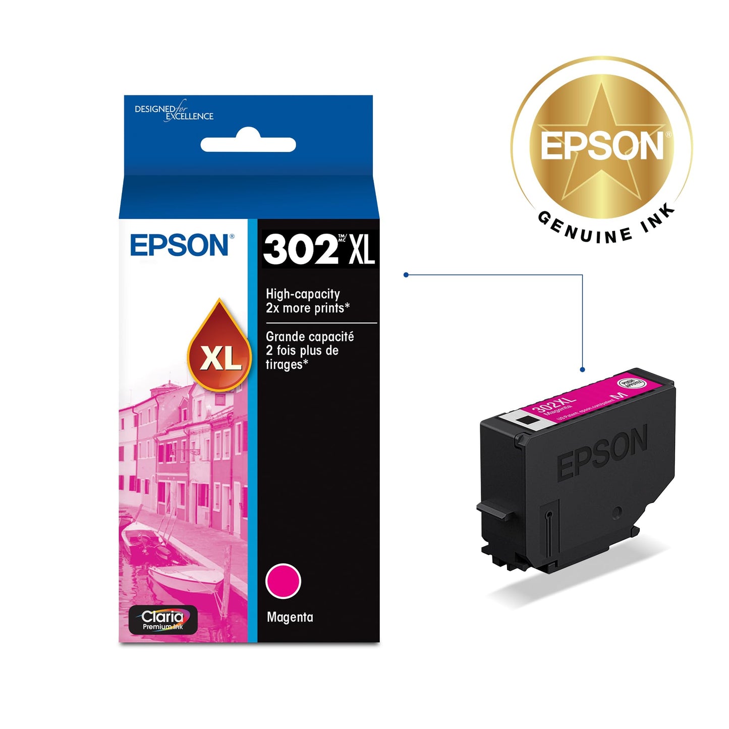 EPSON 302 Claria Premium Ink High Capacity Magenta Cartridge (T302XL320-S) Works with Expression XP-6000, 6100
