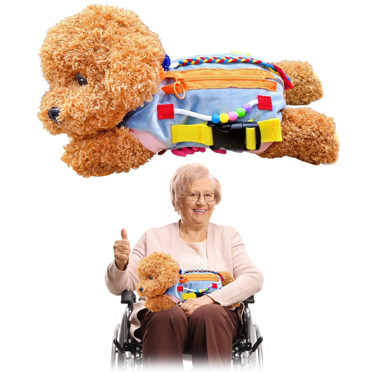 Fidget Sensory Dog Blanket for Elderly | Premium Dementia Activities for Seniors Items | Engaging Sensory Items (pup) for Adults and The Aged | Gift for Seniors with Alzheimer