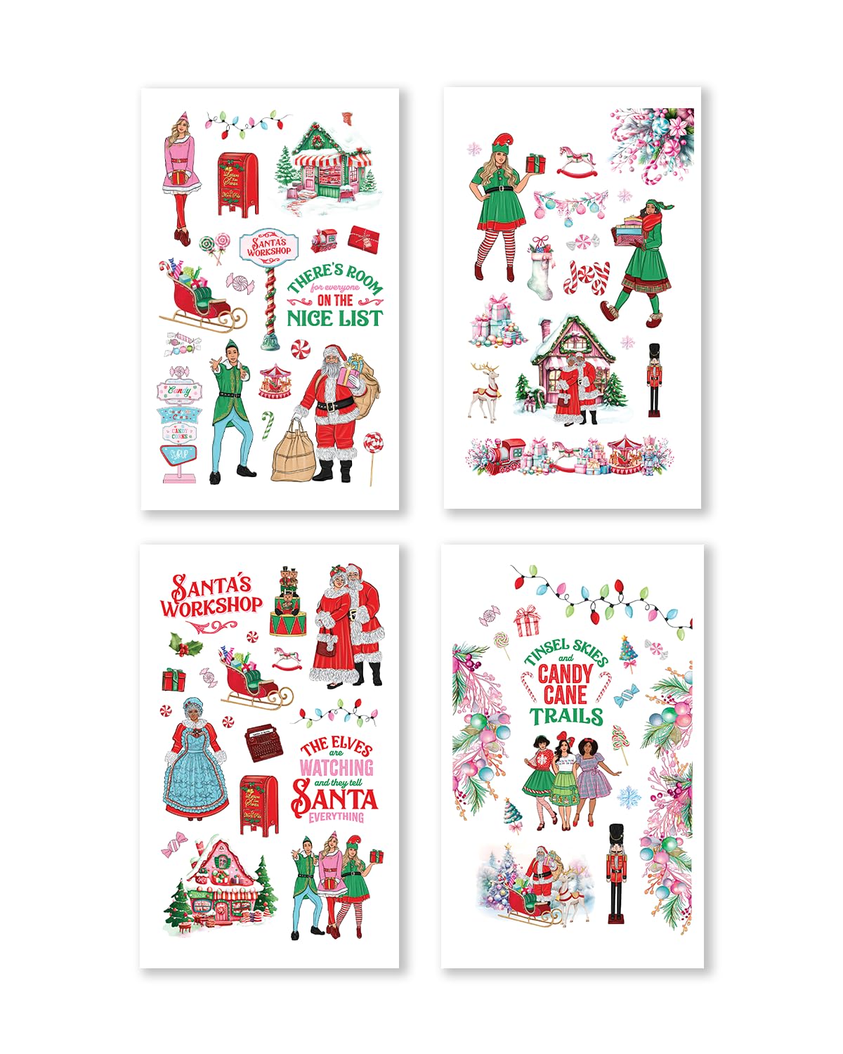 Santa’s Workshop Sticker Book – Pastel Christmas Planner Stickers with Fashion Illustrations – Holiday Scrapbooking and Journaling Stickers – by Rongrong Devoe