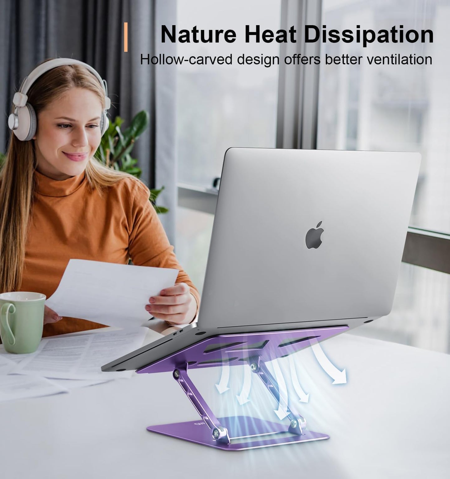 Aoviho Adjustable Laptop Stand for Desk,Portable Laptop Stand Holder and Riser,Foldable Aluminum Notebook Computer Stands for MacBook Air Pro HP Lenovo Dell Samsung Chromebook, 10-15.6 inch (Purple)