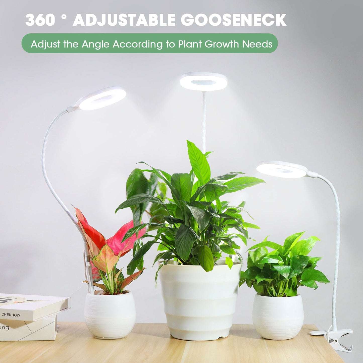 Grow Lights for Indoor Plants, Clip-on LED Full Spectrum Plant Lights for Indoor Growing with Romote Auto On/Off Timing 4/8/12Hrs,10 Dimmable Levels,3 Spectrum Modes & Adjustable Gooseneck - 2 Pack